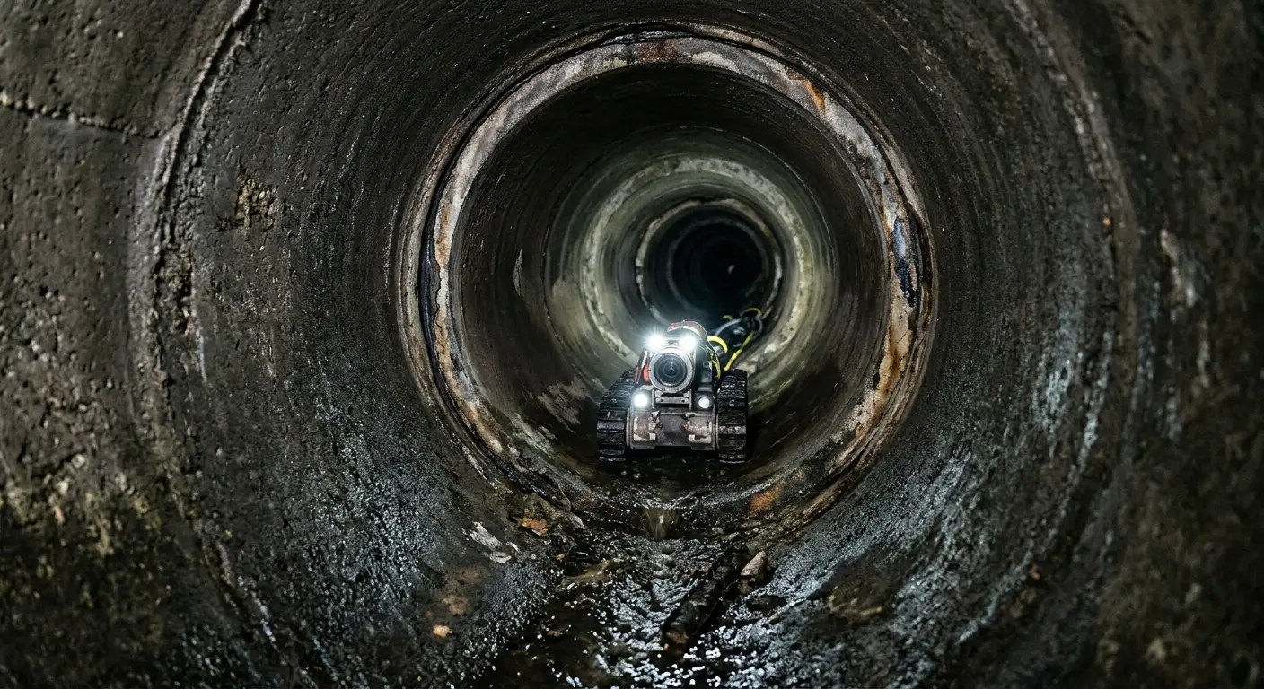 Robotic sewer camera inspecting pipe interior for Drain Snake Service in La Grange